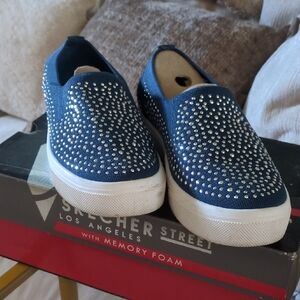 Skechers Kids' Navy Slip-On Sneakers with Rhinestones